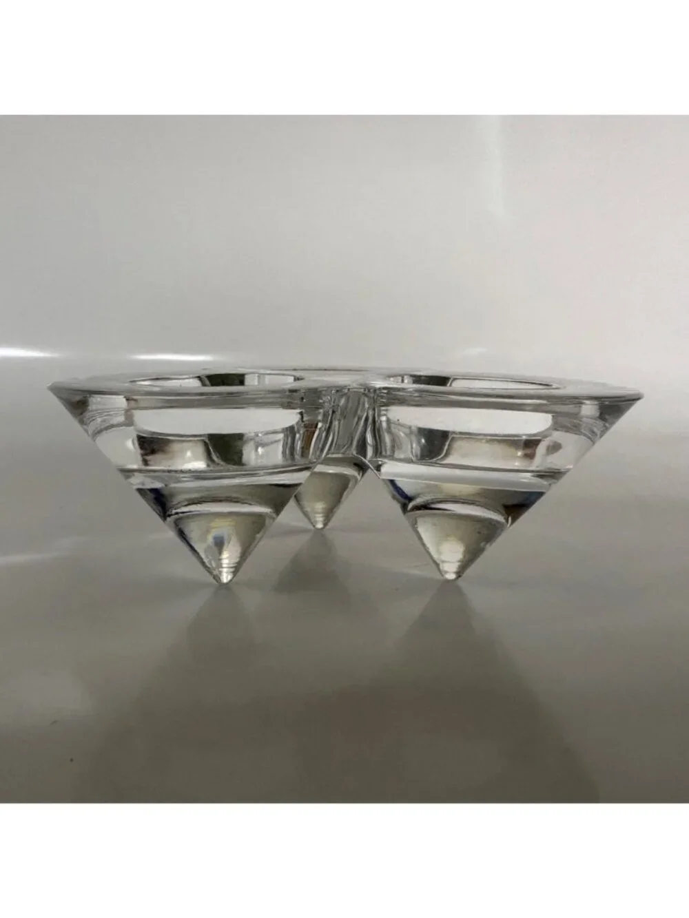 Party Lite Diamond Heavy Clear Glass Triple Tealight Candle Holder Vintage Retir